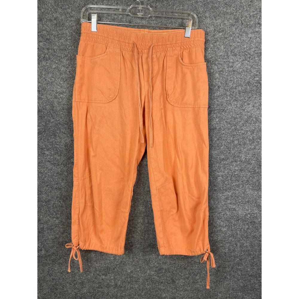Urban Outfitters Capri Pants Women Size Medium Orange Linen Blend Tie Hem